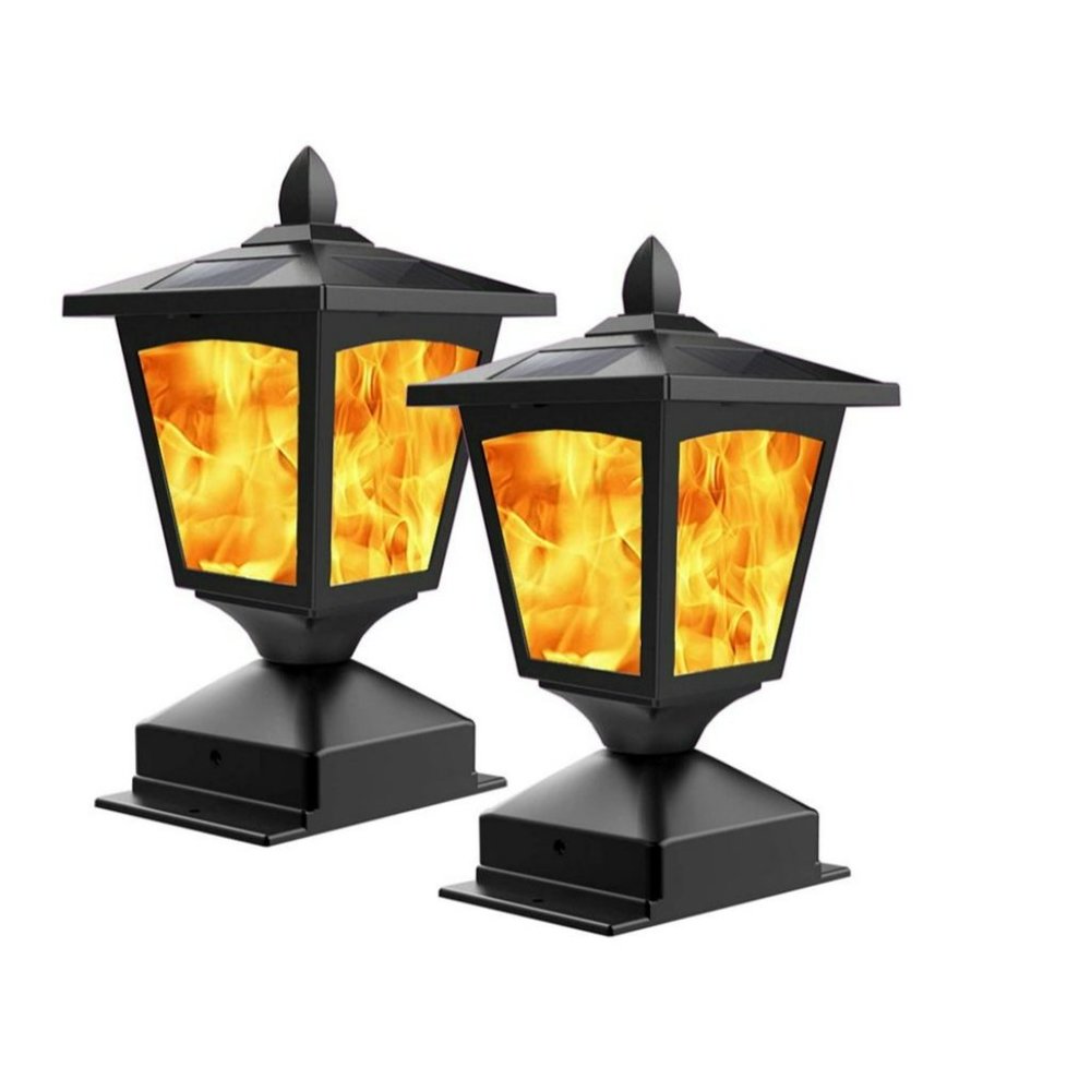 Pack of 2 Solar Post Flame Light,Outdoor Deck Fence Post Cap LED Light,Waterproo